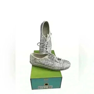 Keds X Kate Spade Glitter Sneakers 9.5 - Silver, Lace-Up Flats, Sparkly Shoes